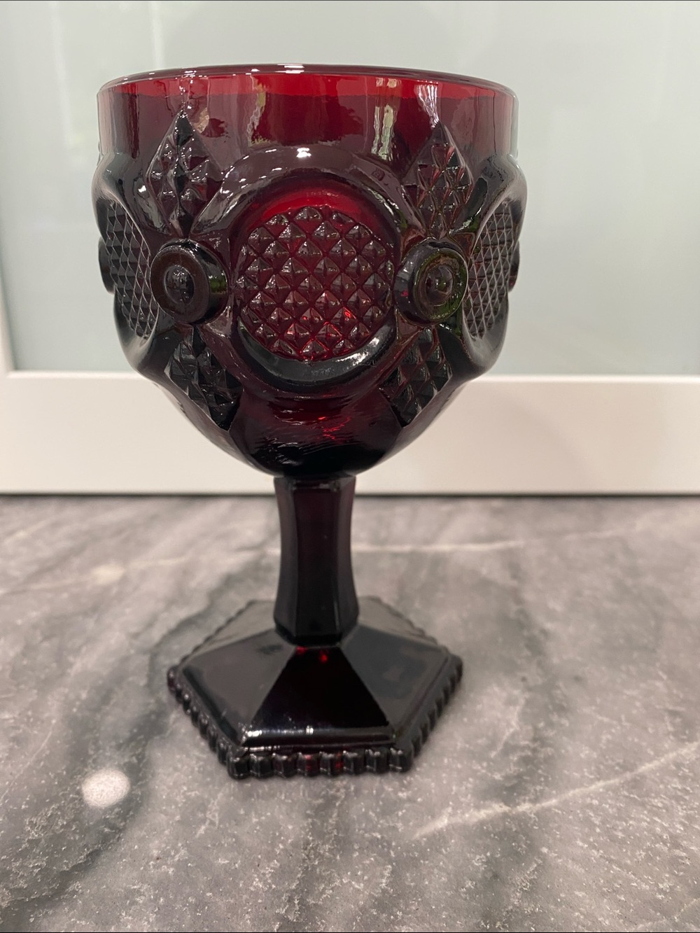 Set of 3 - Avon 1876 Cape Cod Ruby Red Goblet Elegant Home Art/ Dining Accent.